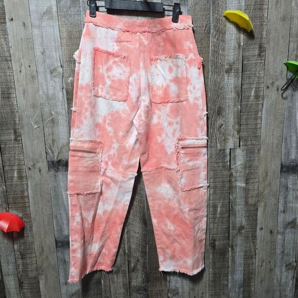 Dolls Kill The Ragged Priest Conscious Tie Dye Denim Cargo Pants - Picture 3 of 5